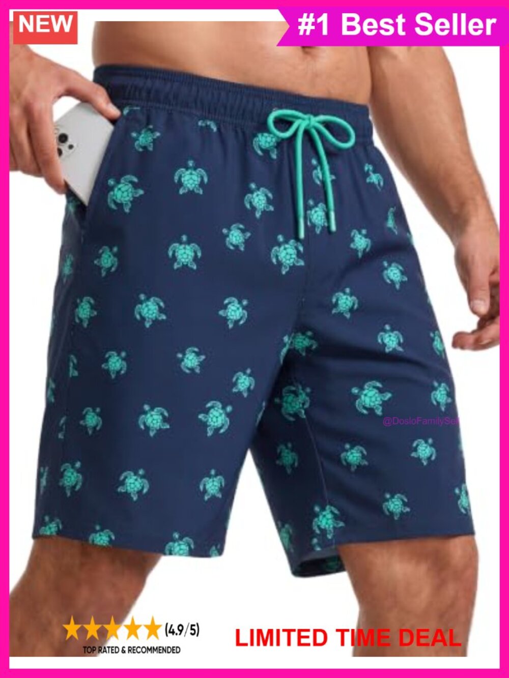 Yufawow Men's 9 Inch Swim Trunks Mesh Lining Quick Dry Stretch Beach Cruise